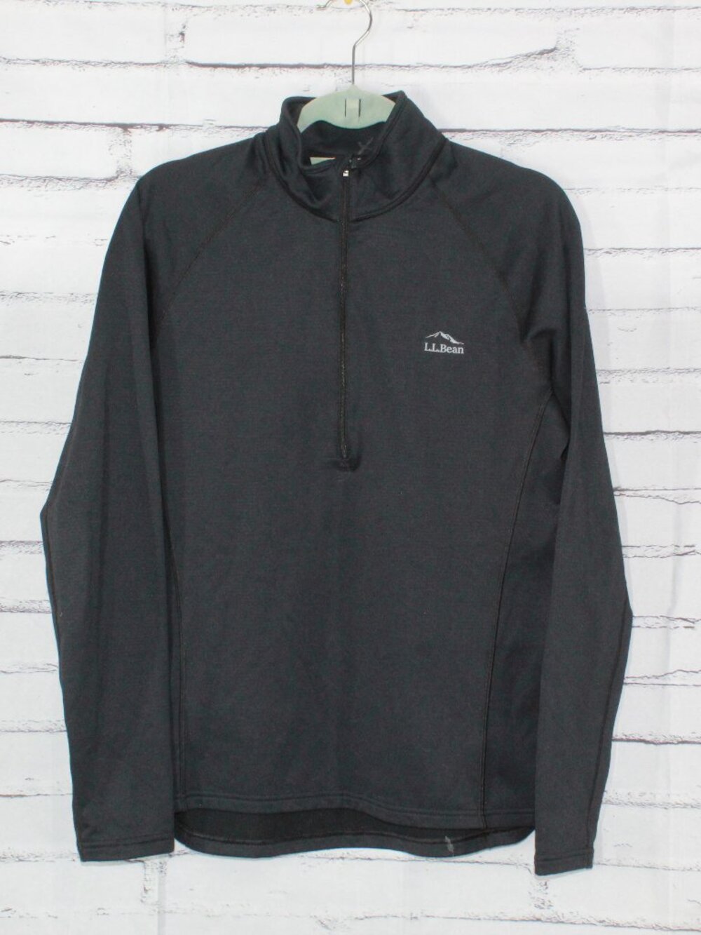 LL Bean Sweater Heavyweight Half Zipper Pullover Black Size Medium Reg